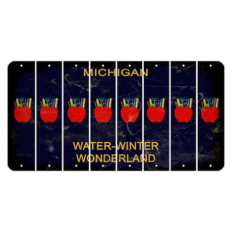 Michigan Water Winter Wonderland Cut License Plate Strips (Set of 8) Teacher Apple