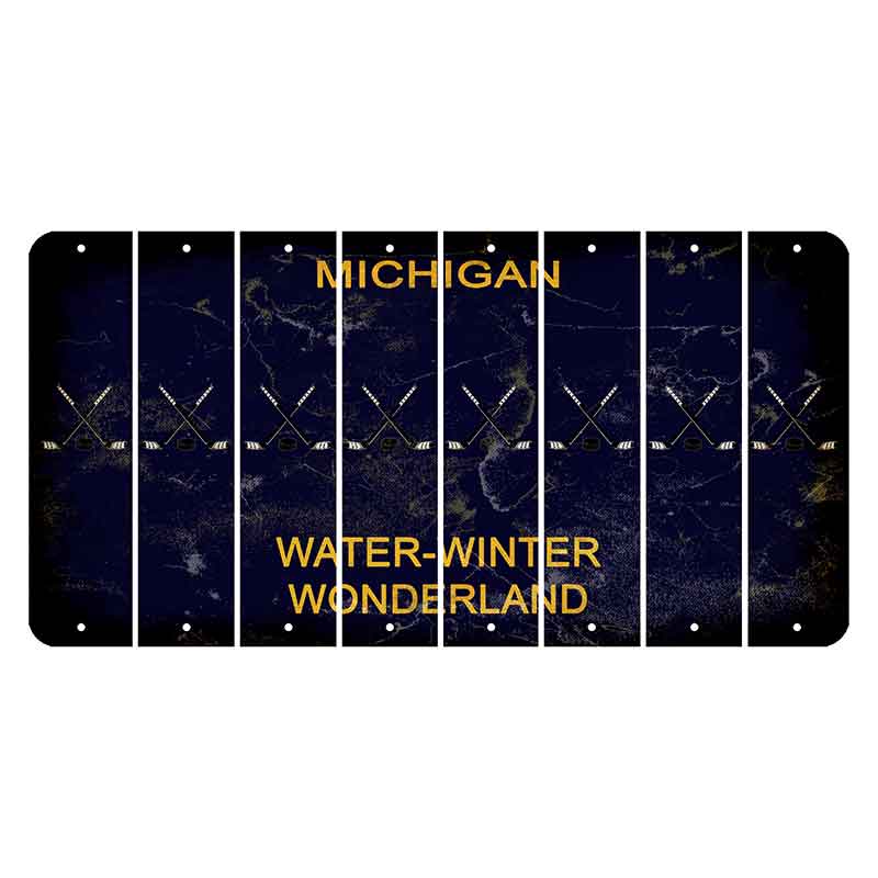 Michigan Water Winter Wonderland Cut License Plate Strips (Set of 8) Hockey