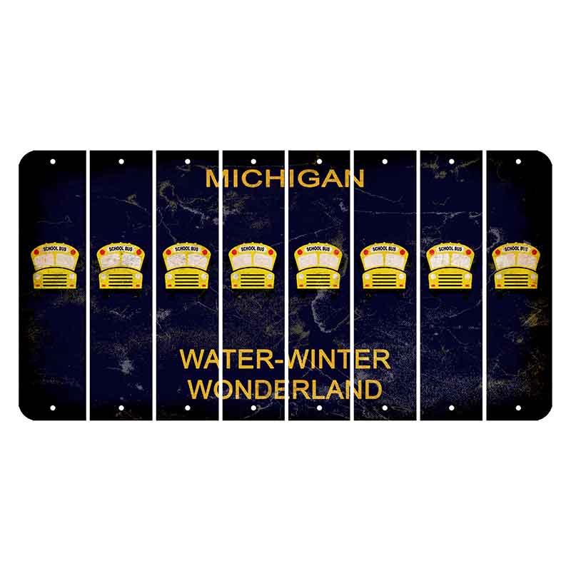 Michigan Water Winter Wonderland Cut License Plate Strips (Set of 8) School Bus