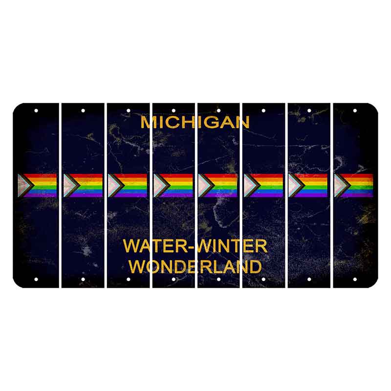 Michigan Water Winter Wonderland Cut License Plate Strips (Set of 8) LGBTQ Flag