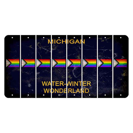 Michigan Water Winter Wonderland Cut License Plate Strips (Set of 8) LGBTQ Flag