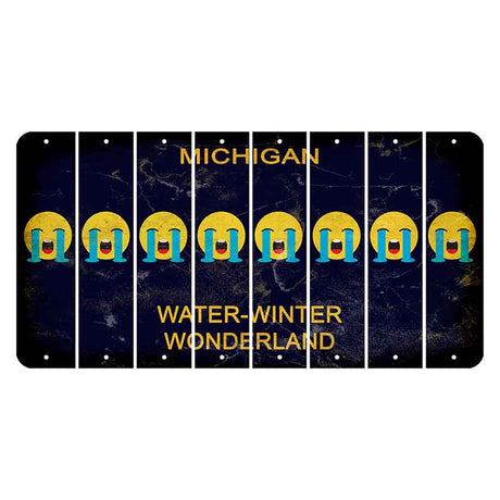 Michigan Water Winter Wonderland Cut License Plate Strips (Set of 8) Emoji - Crying