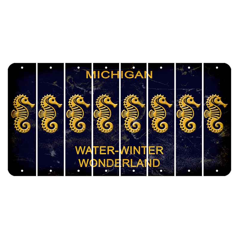 Michigan Water Winter Wonderland Cut License Plate Strips (Set of 8) Seahorse