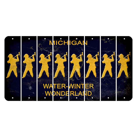 Michigan Water Winter Wonderland Cut License Plate Strips (Set of 8) Fireman with Axe