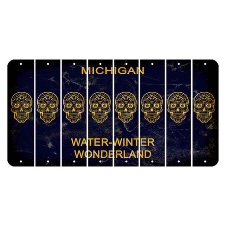 Michigan Water Winter Wonderland Cut License Plate Strips (Set of 8) Sugar Skull