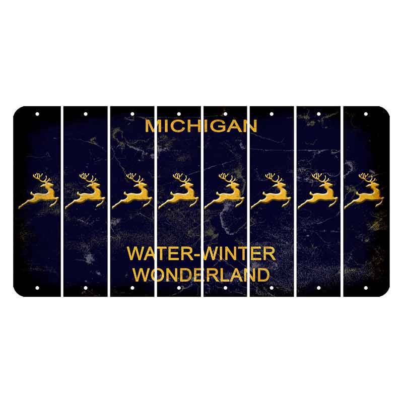 Michigan Water Winter Wonderland Cut License Plate Strips (Set of 8) Reindeer