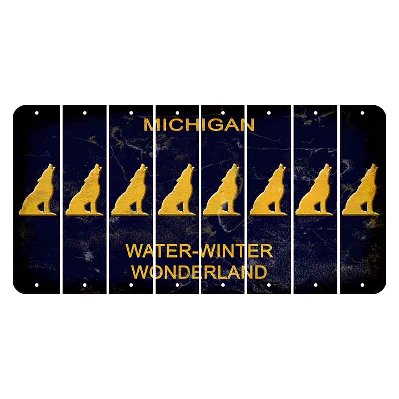 Michigan Water Winter Wonderland Cut License Plate Strips (Set of 8) Howling Wolf