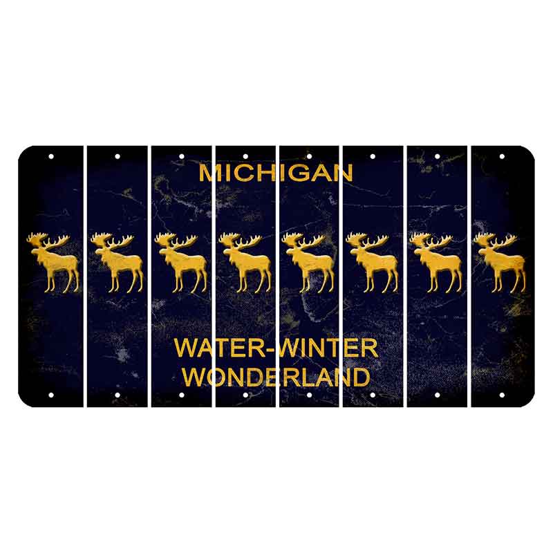 Michigan Water Winter Wonderland Cut License Plate Strips (Set of 8) Moose