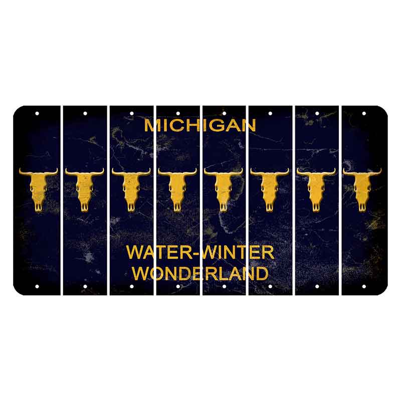 Michigan Water Winter Wonderland Cut License Plate Strips (Set of 8) Cow Skull