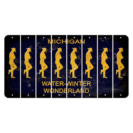 Michigan Water Winter Wonderland Cut License Plate Strips (Set of 8) Cowboy - Leaning