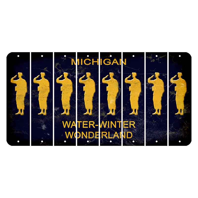 Michigan Water Winter Wonderland Cut License Plate Strips (Set of 8) Soldier - Saluting