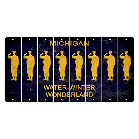 Michigan Water Winter Wonderland Cut License Plate Strips (Set of 8) Soldier - Saluting