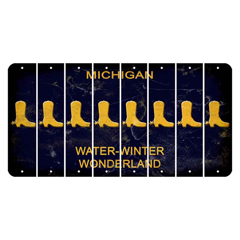 Michigan Water Winter Wonderland Cut License Plate Strips (Set of 8) Cowboy Boot