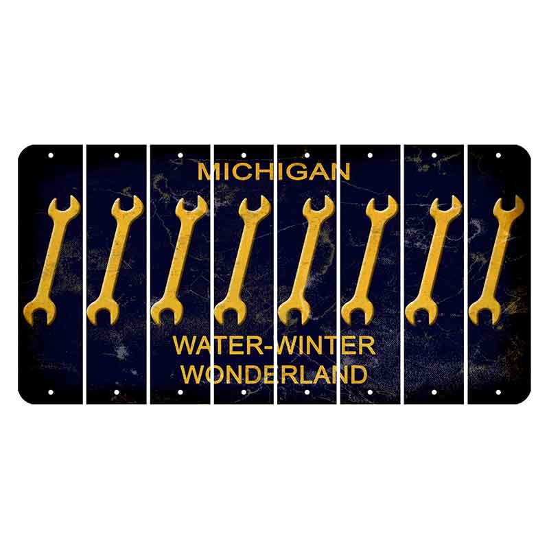 Michigan Water Winter Wonderland Cut License Plate Strips (Set of 8) Wrench