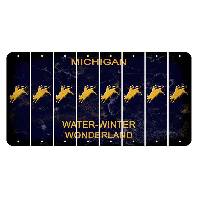 Michigan Water Winter Wonderland Cut License Plate Strips (Set of 8) Bull Rider