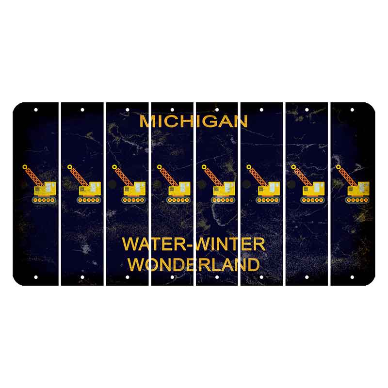 Michigan Water Winter Wonderland Cut License Plate Strips (Set of 8) Wrecking Ball Crane