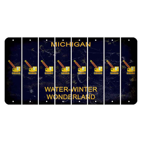 Michigan Water Winter Wonderland Cut License Plate Strips (Set of 8) Wrecking Ball Crane