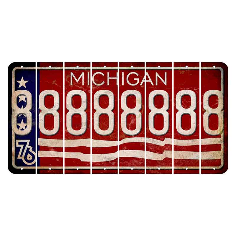 Michigan 1976 Bicentennial Cut License Plate Strips (Set of 8) 8