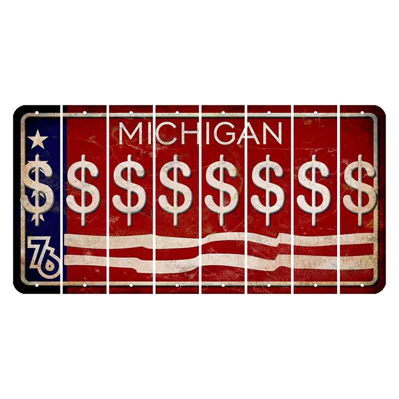 Michigan 1976 Bicentennial Cut License Plate Strips (Set of 8) Dollar Sign