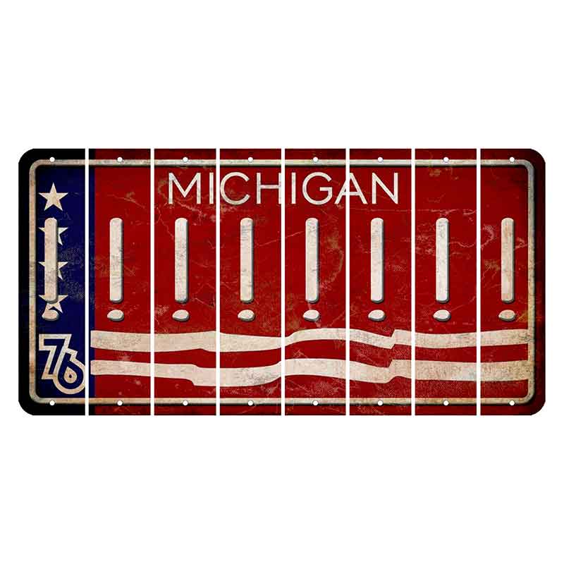 Michigan 1976 Bicentennial Cut License Plate Strips (Set of 8) Exclamation Point