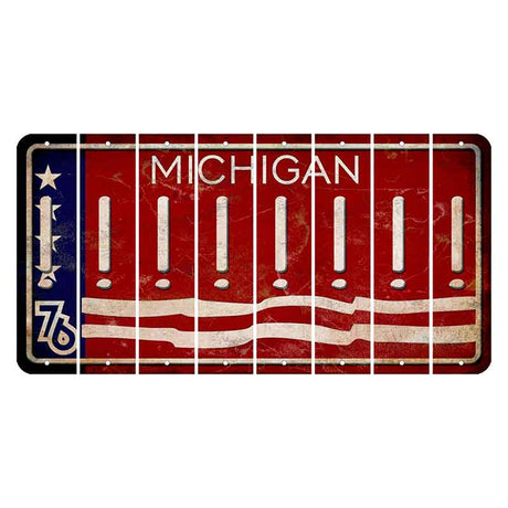 Michigan 1976 Bicentennial Cut License Plate Strips (Set of 8) Exclamation Point