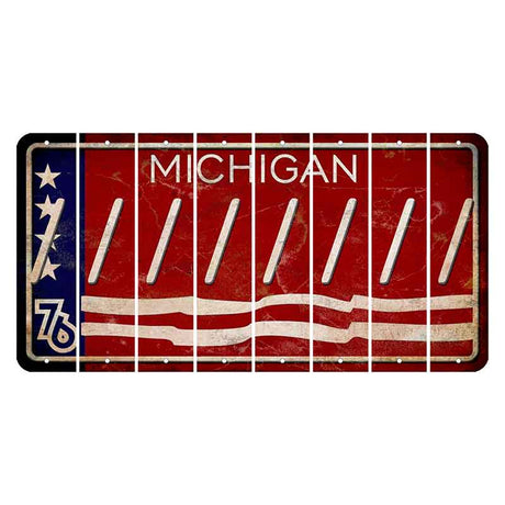 Michigan 1976 Bicentennial Cut License Plate Strips (Set of 8) Forward Slash