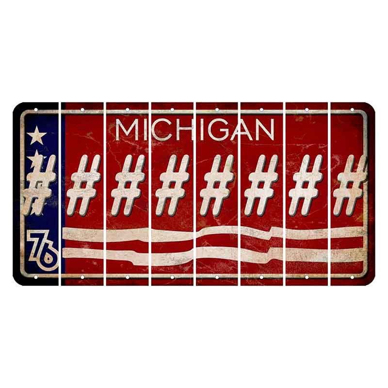 Michigan 1976 Bicentennial Cut License Plate Strips (Set of 8) Hashtag