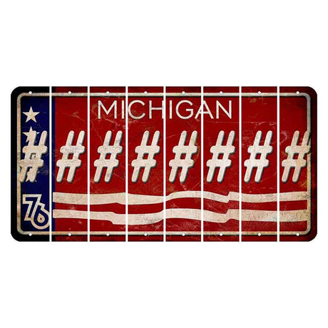 Michigan 1976 Bicentennial Cut License Plate Strips (Set of 8) Hashtag