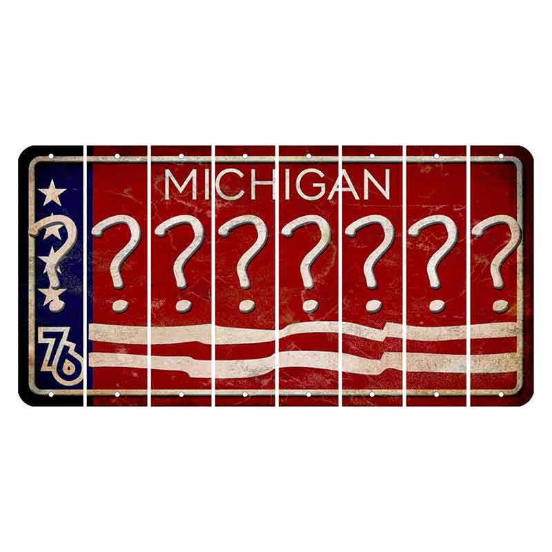 Michigan 1976 Bicentennial Cut License Plate Strips (Set of 8) Question Mark