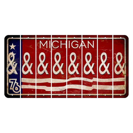 Michigan 1976 Bicentennial Cut License Plate Strips (Set of 8) And Sign