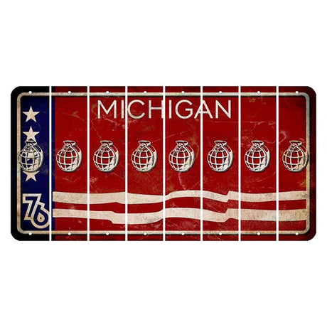 Michigan 1976 Bicentennial Cut License Plate Strips (Set of 8) Grenade