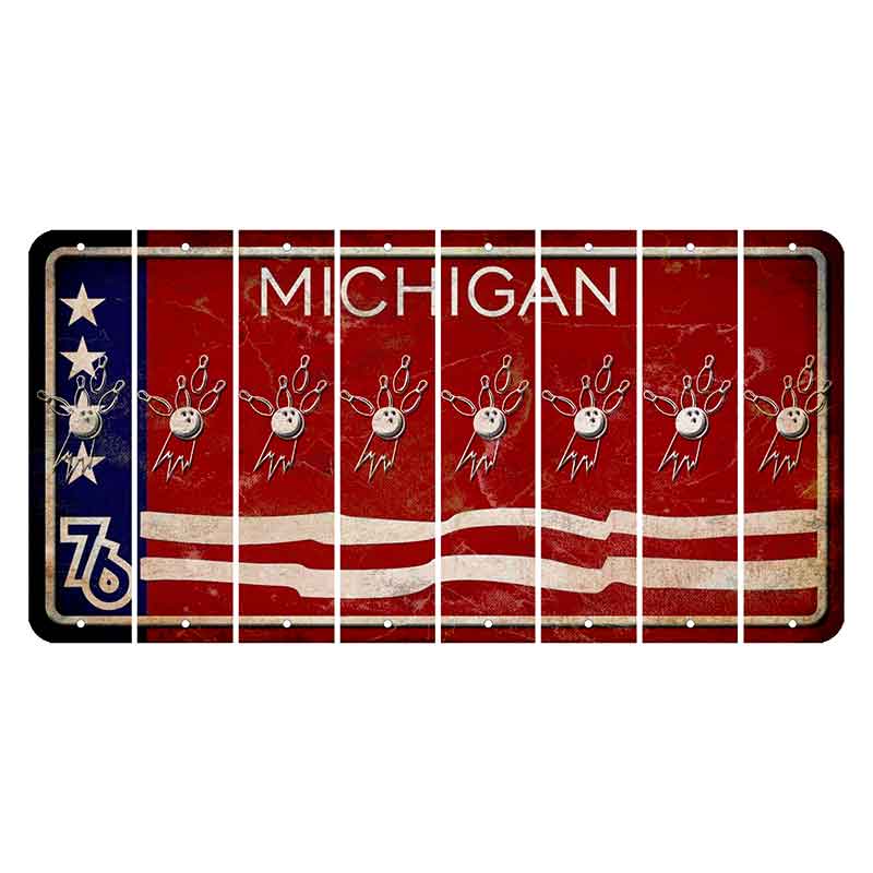 Michigan 1976 Bicentennial Cut License Plate Strips (Set of 8) Bowling