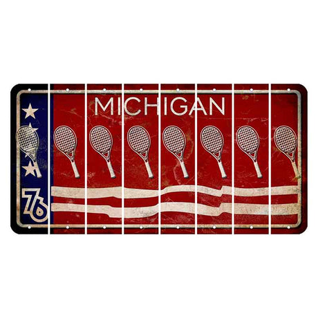 Michigan 1976 Bicentennial Cut License Plate Strips (Set of 8) Tennis Racket