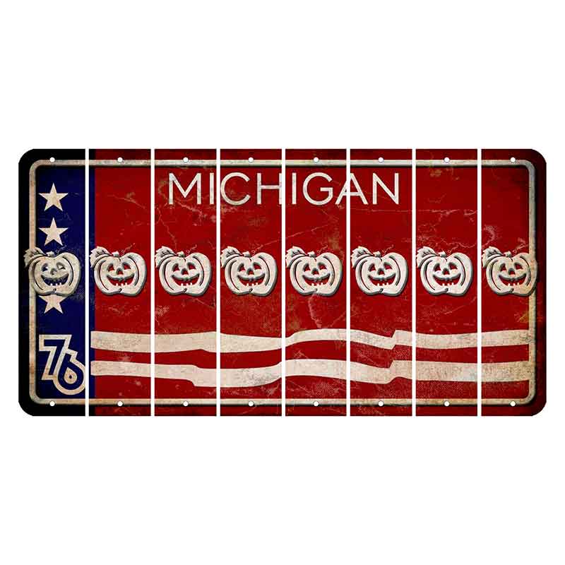 Michigan 1976 Bicentennial Cut License Plate Strips (Set of 8) Pumpkin