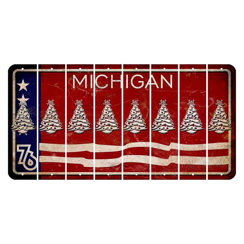 Michigan 1976 Bicentennial Cut License Plate Strips (Set of 8) Christmas Tree