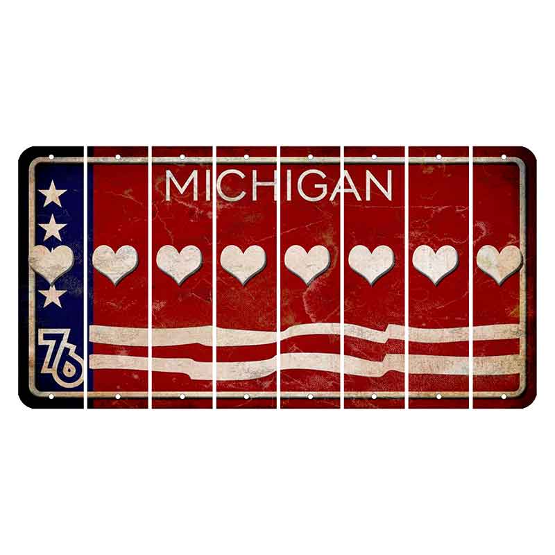 Michigan 1976 Bicentennial Cut License Plate Strips (Set of 8) Heart