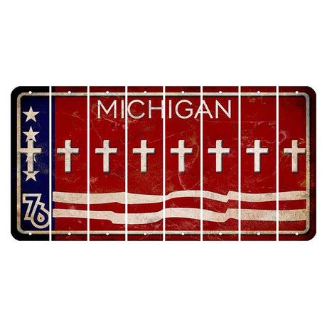 Michigan 1976 Bicentennial Cut License Plate Strips (Set of 8) Cross