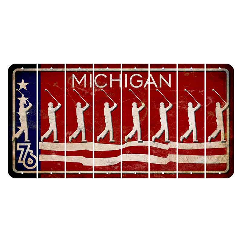 Michigan 1976 Bicentennial Cut License Plate Strips (Set of 8) Male Golfer