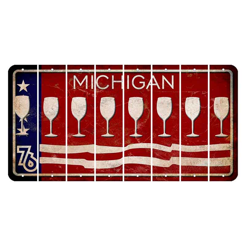 Michigan 1976 Bicentennial Cut License Plate Strips (Set of 8) Wine Glass