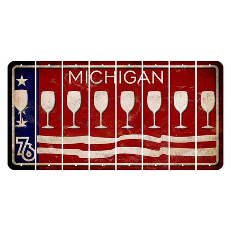 Michigan 1976 Bicentennial Cut License Plate Strips (Set of 8) Wine Glass