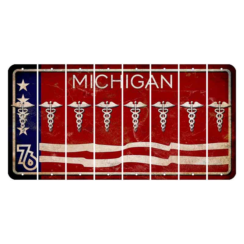 Michigan 1976 Bicentennial Cut License Plate Strips (Set of 8) Caduceus