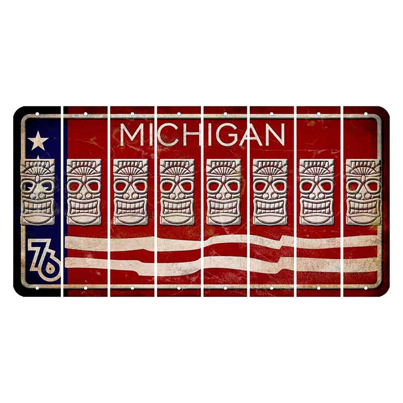 Michigan 1976 Bicentennial Cut License Plate Strips (Set of 8) Tiki