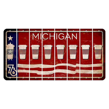 Michigan 1976 Bicentennial Cut License Plate Strips (Set of 8) Latte