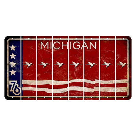 Michigan 1976 Bicentennial Cut License Plate Strips (Set of 8) Hummingbird