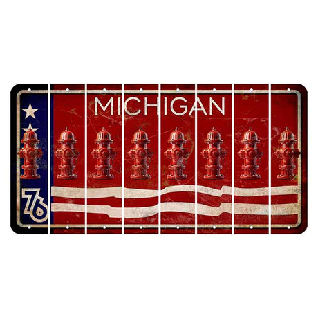 Michigan 1976 Bicentennial Cut License Plate Strips (Set of 8) Fire Hydrant