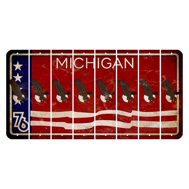 Michigan 1976 Bicentennial Cut License Plate Strips (Set of 8) Bald Eagle