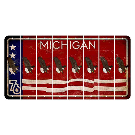 Michigan 1976 Bicentennial Cut License Plate Strips (Set of 8) Bald Eagle