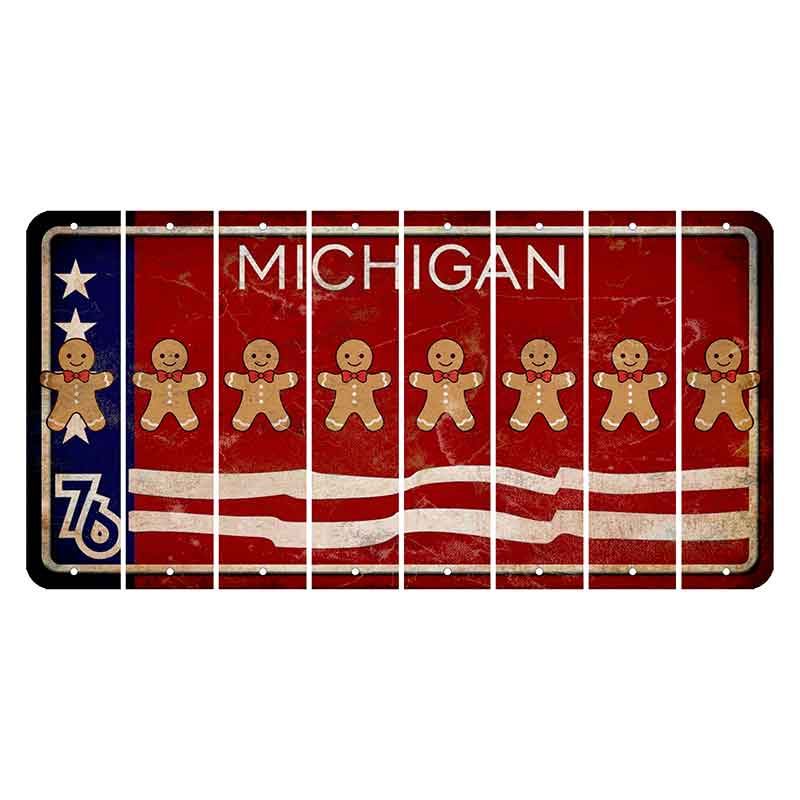 Michigan 1976 Bicentennial Cut License Plate Strips (Set of 8) Gingerbread Man