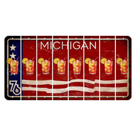 Michigan 1976 Bicentennial Cut License Plate Strips (Set of 8) Cocktail