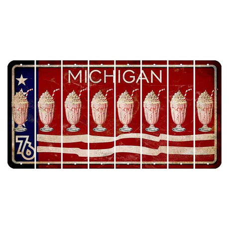 Michigan 1976 Bicentennial Cut License Plate Strips (Set of 8) Milkshake